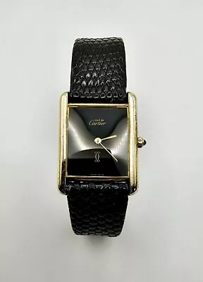 CARTIER Must Tank LM Hand Wristwatch Black GP Silver 925 Square Serviced/Tested • $1699