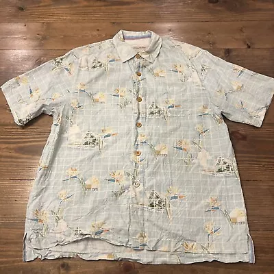 Tommy Bahama Shirt Men's M Silk Button Up Camp Shirt Hawaiian Blue Floral Island • $24.90