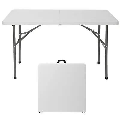 4FT Plastic Folding Table Fold-in-Half Picnic Camping Table With Carrying Handle • $48.58