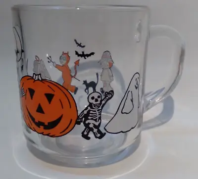 Vintage Luminarc Glass Halloween Mug Cup Trick Or Treat Witch Ghost Devil 1970s • $13.99