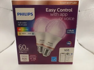 Philips 472027 Wiz Smart Wi-fi Full Color A19 Led 60w 800 Lumen Light Bulb 2pack • $17.88