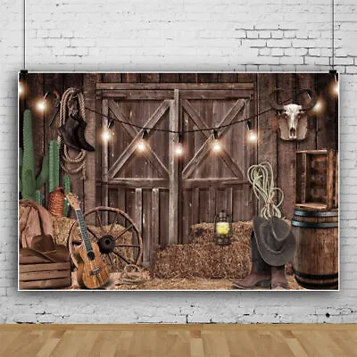 Western Cowboy Backdrop Party Barn Background Boys Birthday Banner Home Studio • $28.09