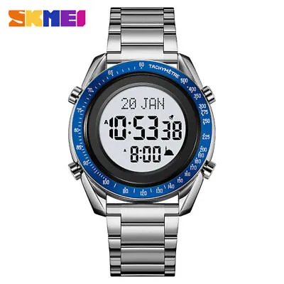 SKMEI Men Watches Azan Muslim Digital Watch Male Full Steel LED Sport Wristwatch • $25.22