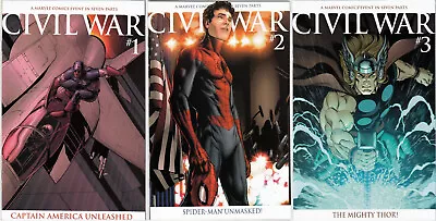 Civil War #1 2 3 NM- Lot 2nd Second Printing Mark Millar Steve McNiven (2006) • $4.98