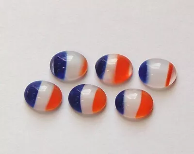 $3.99 • Buy Vintage Blue White And Reddish Orange Glass Cabochons 10x8mm (6) Cab576G