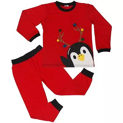 Kids Girls Boys Christmas Pyjamas Children PJs 2 Piece Penguin Set Lounge Suit • £9.99