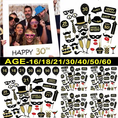 £4.39 • Buy 16/18/21/30/40/50/60th Happy Birthday Party Photo Booth Props Party Decor Selfie
