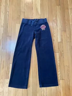 Vintage Y2K Juicy Couture Juicy Crown Logo Navy Velour Tracksuit Pants Sz S • $34.25