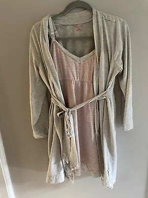 Motherhood Maternity Pink Gray Nightgown And Robe Nursing Sleepwear Size S • $14.99
