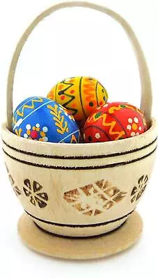 Miniature Assorted Painted Wood Easter Pysanky Eggs In Mini Basket 2.75 In • $17.88