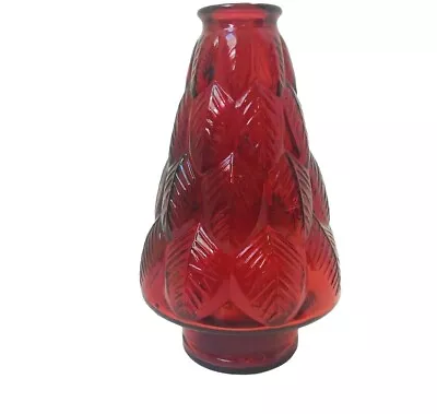 Vintage Ruby Red Wheaton Pedestal Glass Bottle 6  Feather Leaves Leaf Tapered • $22.95