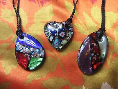 Three Murano Glass Pendants On A Cord Necklace. New And Unworn • £4.99