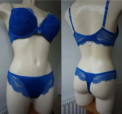 £21.99 • Buy Primark Maximise+2 Cup Sizes Gloriously Sexy Blue Lace Diamante Straps Bra Set
