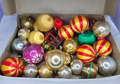 Vtg Mixed Lot Of 30 Mercury Glass Satin Wrapped & Other Christmas Ornaments • $26