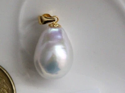 £8.65 • Buy White Hue Blue 14.5mm  Australian South Sea Pearl Pendant G18K