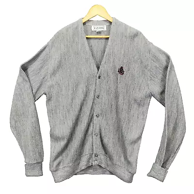 Vtg Izod Men’s XL Cardigan Sweater Gray Mr Rogers Grandpa Button Crest USA 80’s • $29.98