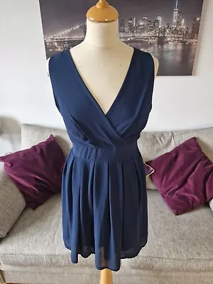 Dress Wal G Navy Pleated Tie Waist Sleeveless Lined Short Size M • £6