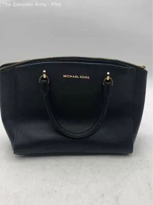 Michael Kors Womens Black Ellis Leather Inner Pockets Satchel/Top Handle Bag • $15