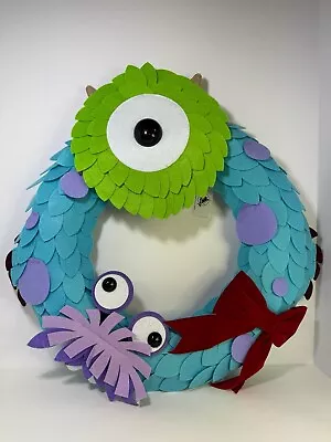 Disney Pixar Monsters Inc Christmas Holiday Door Wreath Mike Sulley Boo - NEW • $25.99