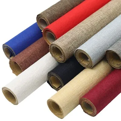 Self Adhesive Linen Fabric Sticky Back Sheet For Upholstery Furniture Sofa Decor • £3.11