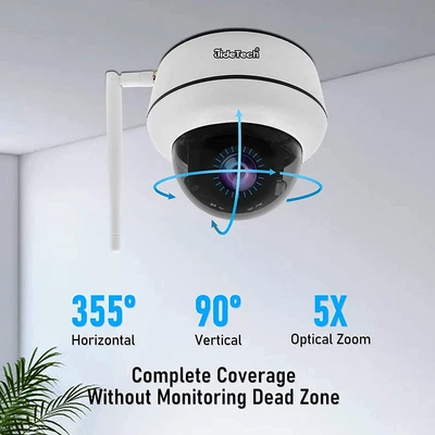 £59.99 • Buy 5MP PTZ IP Dome Camera, 5X Optical Zoom WiFi Security Camera With 2 Way Audio