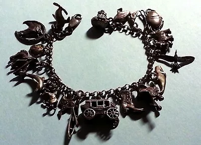 Vintage Sterling Silver Western Charm Bracelet & 17 Charms 7  SouthwestAnimals • $52