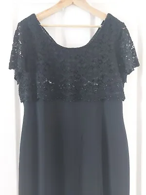 J Taylor Black Evening Dress With Sequin Lace Side Spilt To Front Size 16 • £13.50