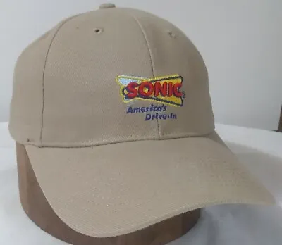 Sonic Drive In Baseball Cap Hat Strap Back Uniform Tan Embroidered Logo NEW • $15.99