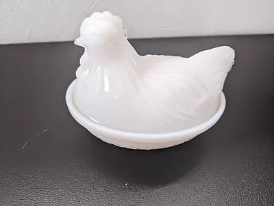 Hazel-Atlas White Milk Glass Chicken Hen On Nest Covered Dish Farmhouse 5 Inch • $8.99