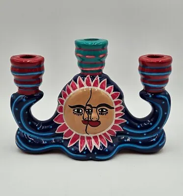 Vintage 3 Arm Candle Holder Talavera Terracotta Pottery Double Faced/Sided 9.5  • $29