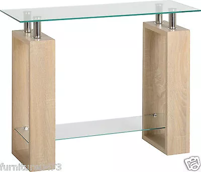 Oak Effect / Glass Console Table W90cm X D35cm X H73cm MILLY • £129