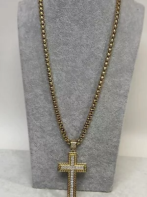 18k Gold Plated Stainless Steel Cross Pendant Necklace Men's Cross Necklace • £25