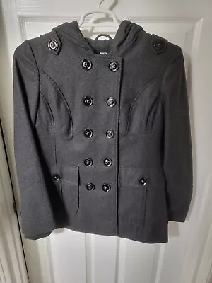 Miss Sixty | Classic Wool Hooded Pea Coat Peplum Women's Size Large • $55