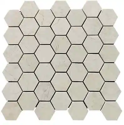 Crema Marfil Hexagon Mosaic Wall And Floor Tile • £8.68