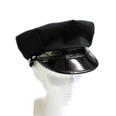 Black Octagon Hat Captain Skipper Police Sheriff Hat Cap Party Costume Cosplay • £10.54