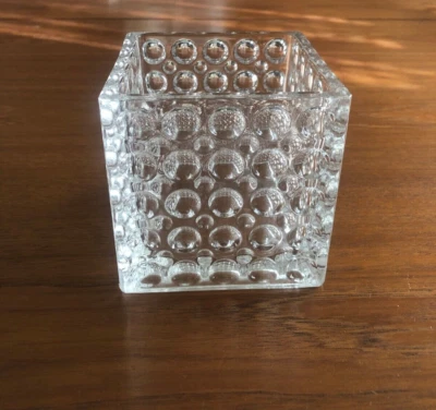 £18.74 • Buy Square Cube Heavy Clear Dimpled Glass Vase  Candle Holder   4 3/4  