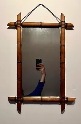 RARE 19th Century Antique French Faux Bamboo Mirror Mercury Glass • $449