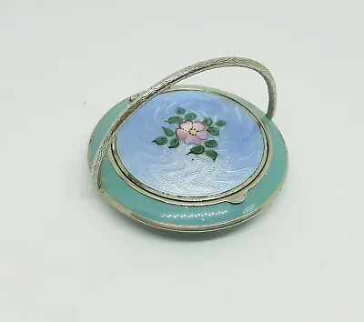 £120 • Buy Art Deco Silver Plated Whoopee Compact Blue Guilloche Painted McRae & Keller