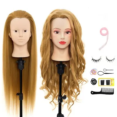 26'' 60% Real Hair Training Head Hairdressing Make Up Mannequin Doll&Braid Sets • £21.99