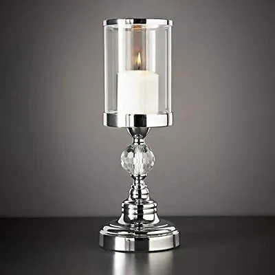 New Silver Chrome Metal & Glass Ring Candle Holder Hurricane Lamp Wedding Table • £19.99