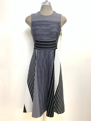 $56 • Buy New Calvin Klein NWT BLACK/CREAM Striped Fit & Flare Dress Size 2, 6
