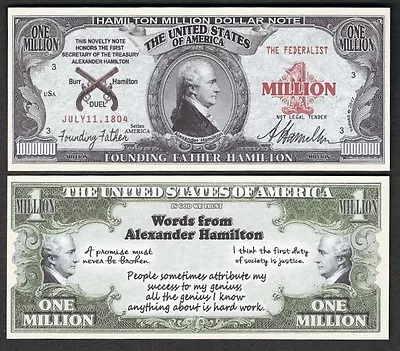 Founding Father Hamilton Million Dollar Bill Play Funny Money + FREE SLEEVE • $1.69