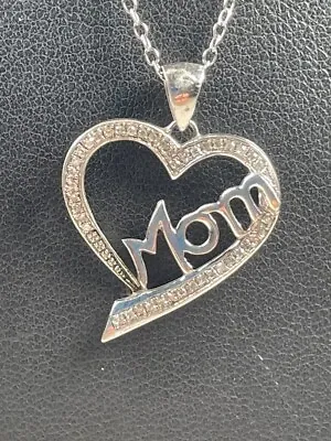 Kj 925 Sterling Silver  Mom  Diamond Heart Necklace 18  Mother April Love 3742 • $32.83