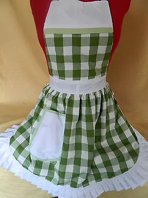 RETRO VINTAGE 50's STYLE FULL APRON / PINNY - GREEN & WHITE • £25.99