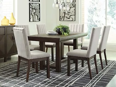 ON SALE - 7 Piece Modern Dark Brown Rectangular Dining Table & Chairs Set IC0H • $1582.76