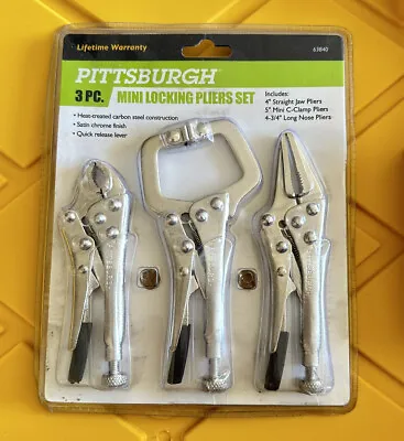 Pittsburgh Mini Locking Pliers Set 3 Piece - Straight C-Clamp Long Nose Pliers • $19.99