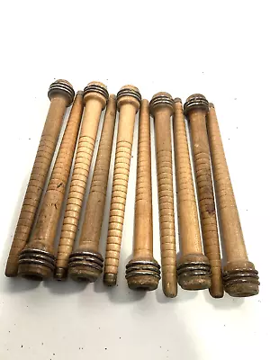 Bobbins Wooden Spools Wood Industrial Style 8.75  Spindle Vintage Quills Lot-10: • $19