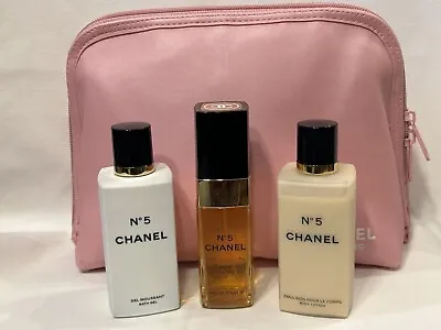 Chanel #5 Emulsion - Lotion Shower Gel EDT Makeup Pouch NWOB Vintage • £96.47