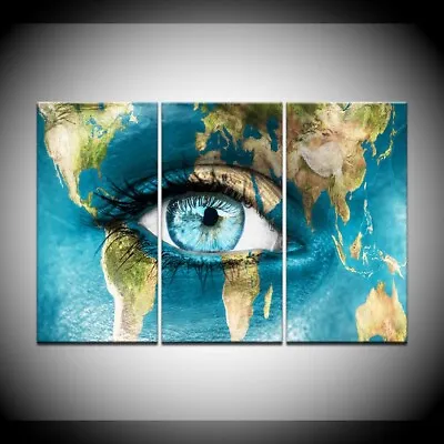 World Map Human Eye 3 Piece Canvas Print Wall Art Poster Home Decoration • $139.17