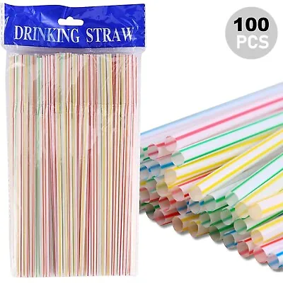 £1.99 • Buy 100 X Straws Plastic Bendy Colourful Straws Birthday Wedding Summer Party Drink 